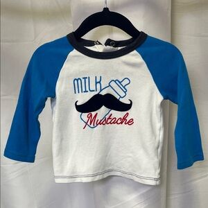 Absorba baby Blue and White Milk Mustache Long Sleeve Tee size 12 months